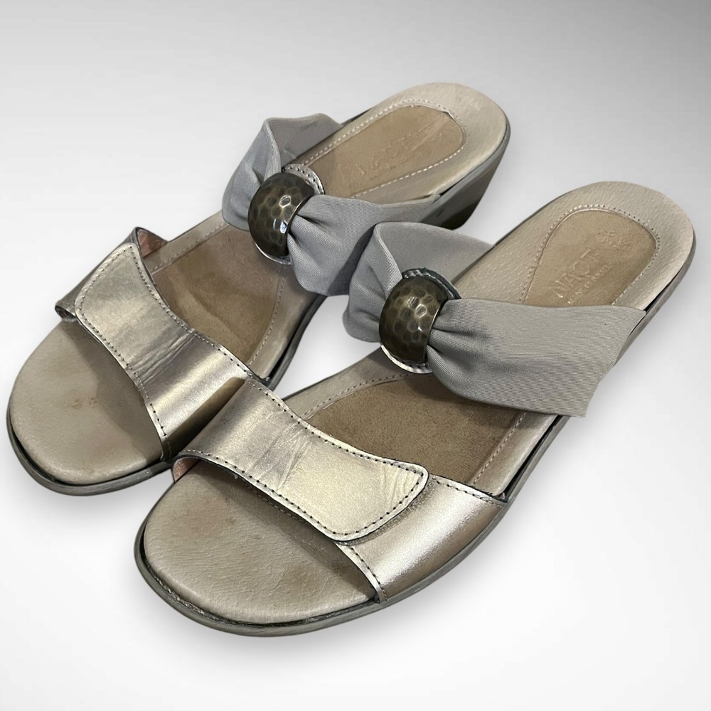 NAOT LIKE NEW Pinotage Leather‎ Stretch Wedge Sandals Size 39/8.5